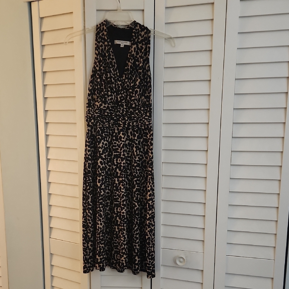 Evan Picone Black and Tan Halter Leopard Print Midi Sundress ~ Size 8